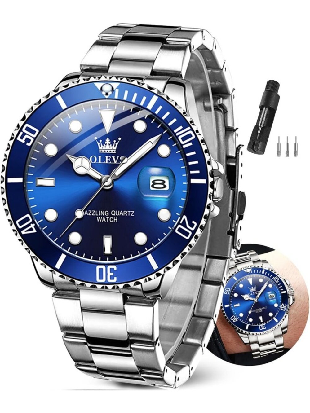 Luxury Men's Dress Watch - Big Face Stainless Steel Analog Quartz Timepiece